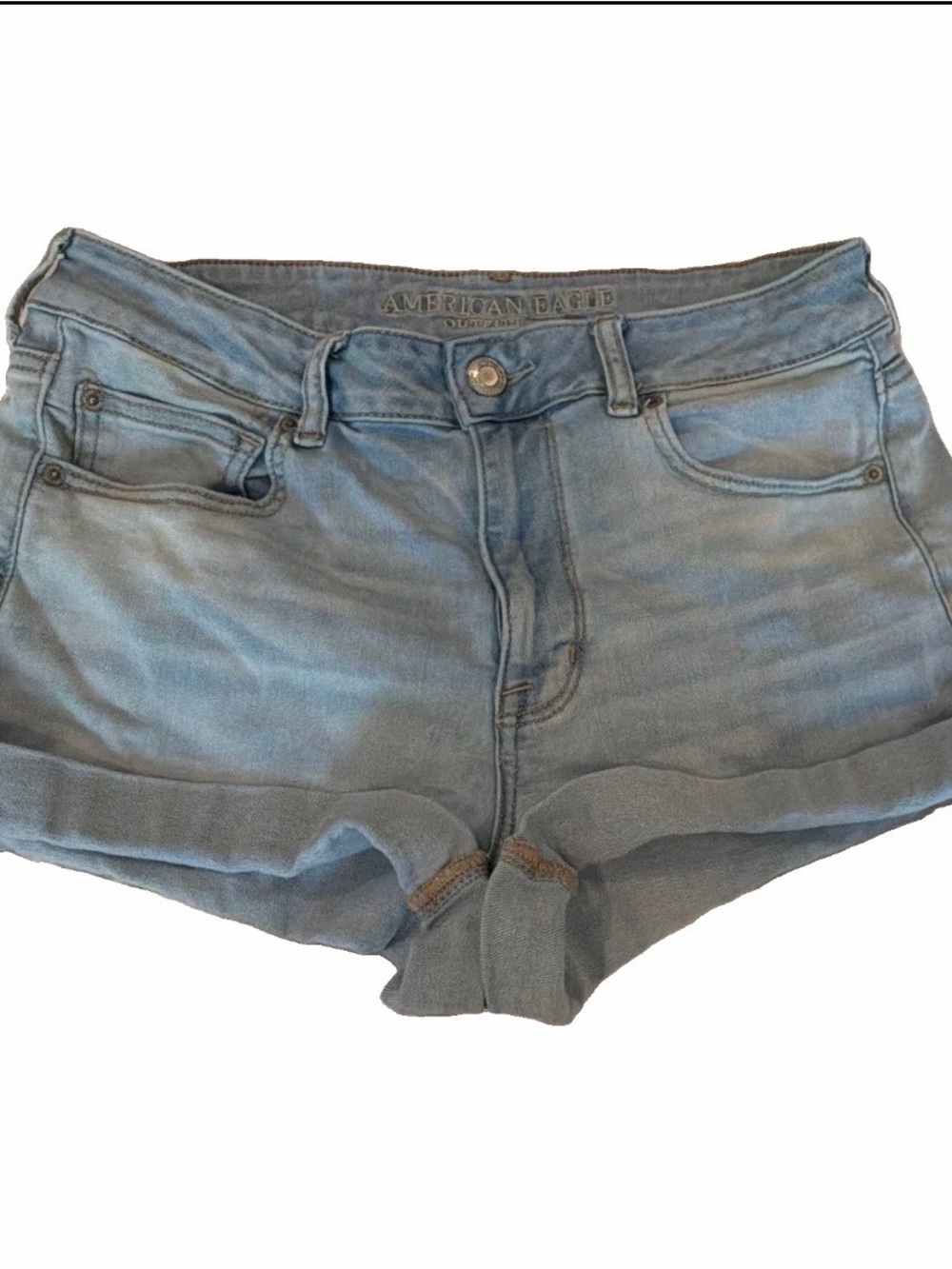American Eagle Outfitters Light Wash High-Rise Rolled-Hem Denim Shorts